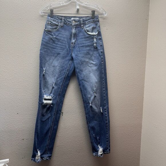 KanCan High Rise Relaxed fit distressed Skinny jean new Size 24 Medium Wash - Picture 1 of 7